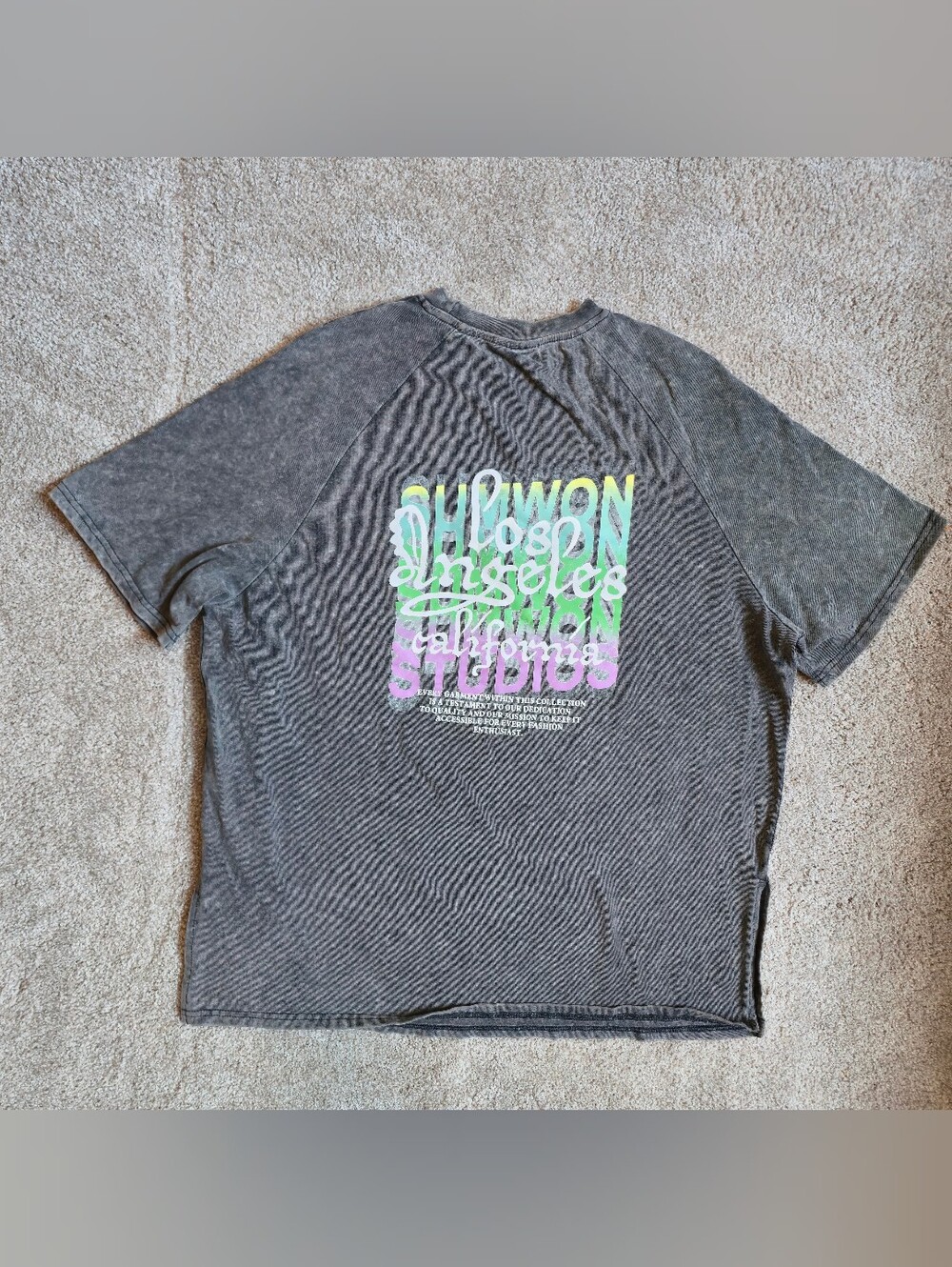 Sumwon Shirt Sz L Mens Grey Streetwear Boxy Cropped Mineral Wash Heavyweight Tee
